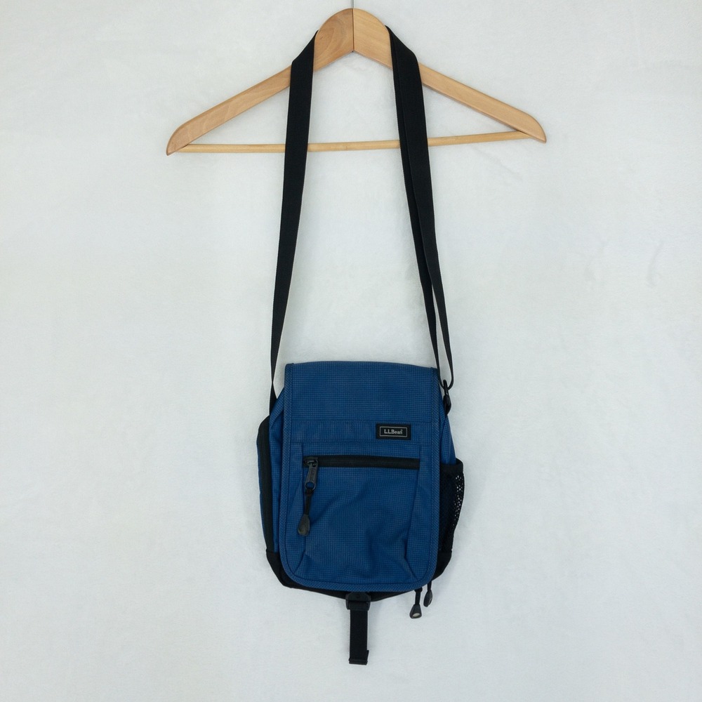 LL Bean Messenger Bag Unisex Small Blue Nylon Crossbody Travel Organizer